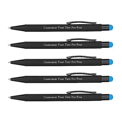 OXYEFEI Schwarz Kugelschreiber Personalisiert, Kugelschreiber mit Touchpen Mehrfarbig Personalisierte Einziehbare Metall Stifte mit Gravur 6 Farben Hochwertig Stift Coole Bürobedarf（Blau） von OXYEFEI