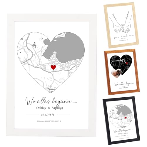 OXYEFEI Wo alles begann Geschenk Koordinaten,Personalisierte Bilderrahmen mit Name und Datum Geschenke zum Jahrestag, Hochzeitsgeschenke für Brautpaar (Holz) von OXYEFEI