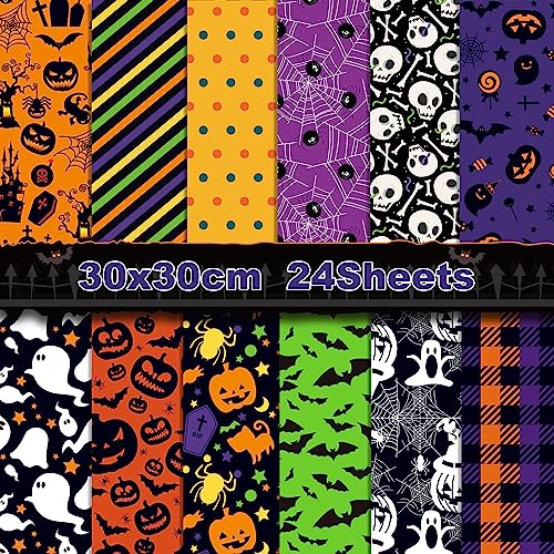 24 Blatt Halloween-Scrapbook-Papierblock, 30 x 30 cm, doppelseitiger Karton mit Kürbis-, Totenkopf-, Spinnennetz- und Süßigkeiten-Designs für Junk-Tagebücher, Kartenherstellung, festliche Dekoration 24 Blatt Halloween-Scrapbook-Papierblock, 30 x 30 cm, doppelseitiger Karton mit Kürbis-, Totenkopf-, Spinnennetz- und Süßigkeiten-Designs für Junk-Tagebücher, Kartenherstellung, festliche Dekoration von OXYLIPO