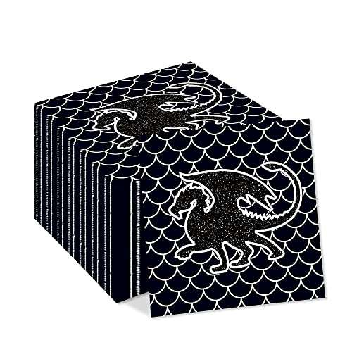 40 Stück schwarze Drachen-Papierservietten Deathwing Black Emperor Lunch Dinner Geschirr Einweg-Dessert-Servietten-Set für Hochzeit, Geburtstag, Babyparty, Partyzubehör, Dekoration von OXYLIPO