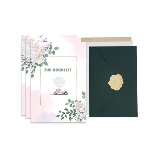OYAYUN 3er Set Premium Hochzeitskarten mit Umschlägen A6 Klappkarten mit Hochzeitsauto Hochzeitskarte Grußkarte Vermählung für Braut und Bräutigam Hochzeitsgeschenk OYAYUN 3er Set Premium Hochzeitskarten mit Umschlägen A6 Klappkarten mit Hochzeitsauto Hochzeitskarte Grußkarte Vermählung für Braut und Bräutigam Hochzeitsgeschenk von OYAYUN
