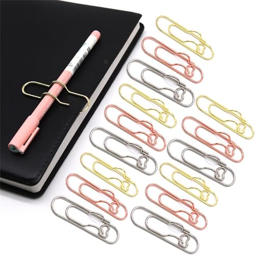 6 Stück 3-farbige Herz-Stifteclips aus Metall, multifunktionale Büroklammer aus Karbonstahl in Roségold und Silber, für Notizbuch, Buch, Tagebuch, Büro, Schule (15 PCS) von OYCXXCX