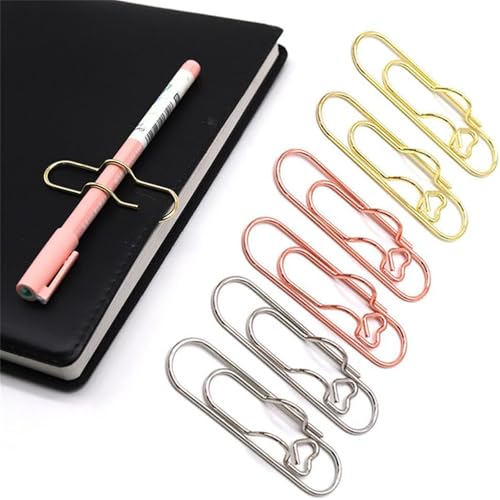 6 Stück 3-farbige Herz-Stifteclips aus Metall, multifunktionale Büroklammer aus Karbonstahl in Roségold und Silber, für Notizbuch, Buch, Tagebuch, Büro, Schule (6 PCS) von OYCXXCX