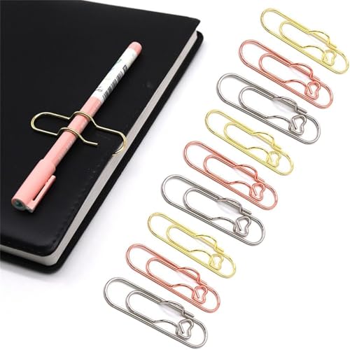6 Stück 3-farbige Herz-Stifteclips aus Metall, multifunktionale Büroklammer aus Karbonstahl in Roségold und Silber, für Notizbuch, Buch, Tagebuch, Büro, Schule (9 PCS) von OYCXXCX