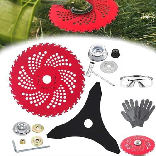 Kreissägeblatt für Rasentrimmer, 9-Zoll-Bürstenschneider mit 36 Hartmetallzähnen, langlebige Stahl-Trimmerscheibe mit Universal-Adapter, passend für die meisten Freischneider und Trimmer (SET-B) von OYCXXCX