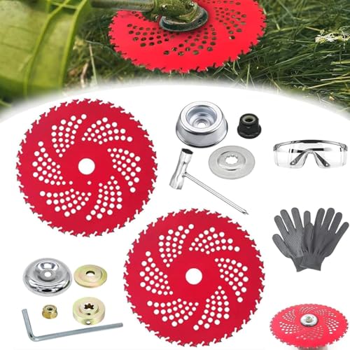 Kreissägeblatt für Rasentrimmer, 9-Zoll-Bürstenschneider mit 36 Hartmetallzähnen, langlebige Stahl-Trimmerscheibe mit Universal-Adapter, passend für die meisten Freischneider und Trimmer (SET-C) von OYCXXCX