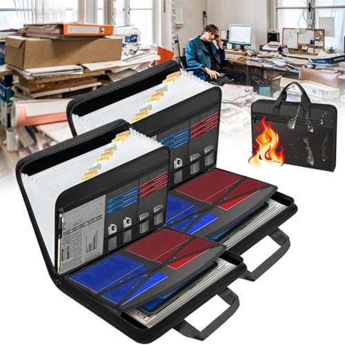 Rushclick Feuerfester Aktenordner mit Griff, A4-Faltordner mit 13 Fächern und farbigen Registern, großer Dokumentenordner für das Homeoffice (2PCS) von OYCXXCX