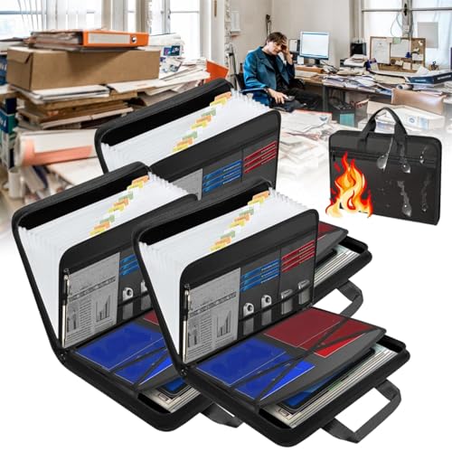Rushclick Feuerfester Aktenordner mit Griff, A4-Faltordner mit 13 Fächern und farbigen Registern, großer Dokumentenordner für das Homeoffice (3PCS) von OYCXXCX