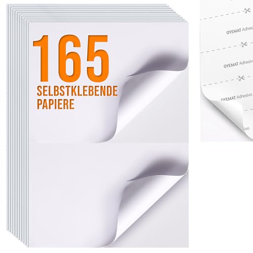165 Blätter 2 Etikett pro Blatt | Sticker Papier zum Bedrucken A5 | Selbstklebendes A4-Papier für Drucker | Tintenstrahldrucker, Laserdrucker und Fotokopierer. 165 Blätter 2 Etikett pro Blatt | Sticker Papier zum Bedrucken A5 | Selbstklebendes A4-Papier für Drucker | Tintenstrahldrucker, Laserdrucker und Fotokopierer. von OYEMAT