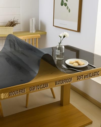 OZ HOME PVC Tischschutz - 90x160 cm - 1.5mm Dicke – Mattierte Oberfläche, Dunkel-Transparent & Schwarz Getönt, Wasserdicht&Kratzfest, Lebensmittelecht – Schutzfolie für Esstisch, Schreibtisch & Küche von OZ HOME