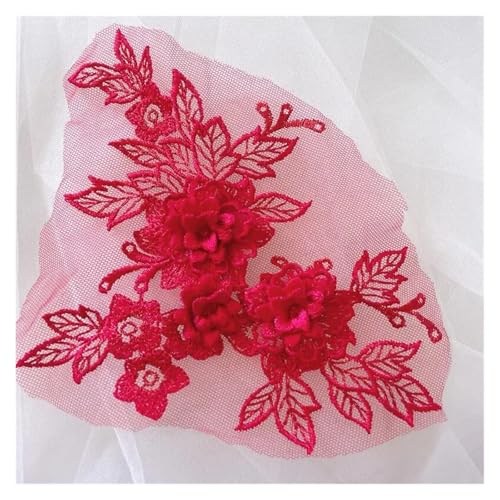 10 stück 3D Hochzeit Kleid Spitze Applique DIY Handwerk Blume Patch Kleidungsstück Hilfs Material Gold Blau Patch(Dark red) von OZLCUA