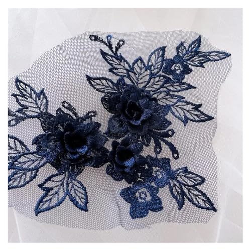 10 stück 3D Hochzeit Kleid Spitze Applique DIY Handwerk Blume Patch Kleidungsstück Hilfs Material Gold Blau Patch(Deep Blue) von OZLCUA
