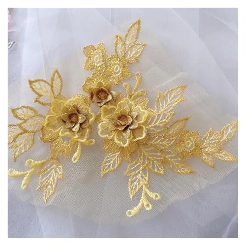 10 stück 3D Hochzeit Kleid Spitze Applique DIY Handwerk Blume Patch Kleidungsstück Hilfs Material Gold Blau Patch(Gold) von OZLCUA
