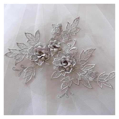 10 stück 3D Hochzeit Kleid Spitze Applique DIY Handwerk Blume Patch Kleidungsstück Hilfs Material Gold Blau Patch(Grey) von OZLCUA