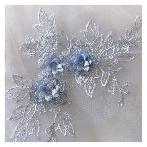 10 stück 3D Hochzeit Kleid Spitze Applique DIY Handwerk Blume Patch Kleidungsstück Hilfs Material Gold Blau Patch(Grey blue) von OZLCUA