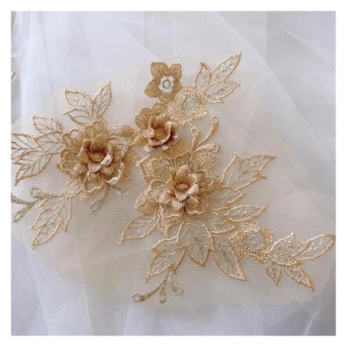 10 stück 3D Hochzeit Kleid Spitze Applique DIY Handwerk Blume Patch Kleidungsstück Hilfs Material Gold Blau Patch(Light gold) von OZLCUA