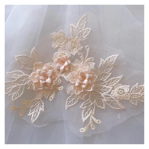 10 stück 3D Hochzeit Kleid Spitze Applique DIY Handwerk Blume Patch Kleidungsstück Hilfs Material Gold Blau Patch(Light orange) von OZLCUA