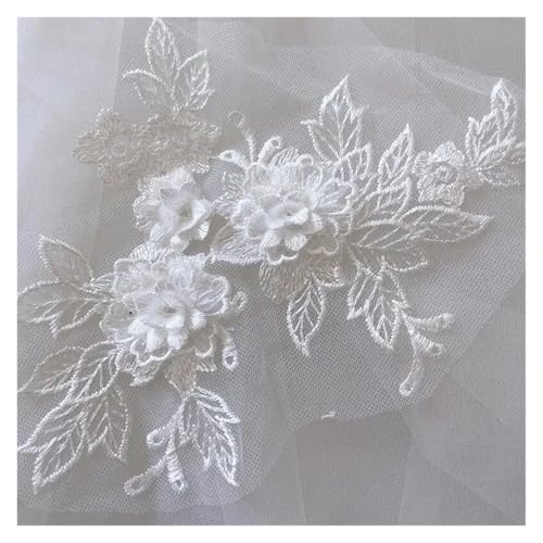 10 stück 3D Hochzeit Kleid Spitze Applique DIY Handwerk Blume Patch Kleidungsstück Hilfs Material Gold Blau Patch(White) von OZLCUA