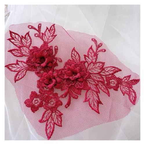 10 stück 3D Hochzeit Kleid Spitze Applique DIY Handwerk Blume Patch Kleidungsstück Hilfs Material Gold Blau Patch(Wine red) von OZLCUA