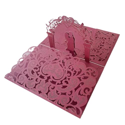 10 stücke 3D Pop Up Braut Und Bräutigam Hochzeitseinladungen Laser Tasche Floral Braut Dusche Engagement Einladungen(Red) von OZLCUA