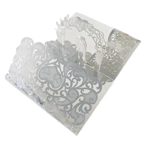 10 stücke 3D Pop Up Braut Und Bräutigam Hochzeitseinladungen Laser Tasche Floral Braut Dusche Engagement Einladungen(Silver) von OZLCUA
