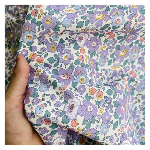 145 x 50 cm Baumwoll-Blumen-Nähstoff mit 60er-Jahre-Druck, kleine frische Kinderkleidung, Damenkleid, Kostümstoff for Erwachsene(2 purple,140x50cm) von OZLCUA