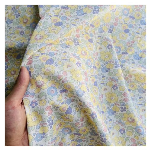145 x 50 cm Baumwoll-Blumen-Nähstoff mit 60er-Jahre-Druck, kleine frische Kinderkleidung, Damenkleid, Kostümstoff for Erwachsene(3 yellow,140x150cm) von OZLCUA
