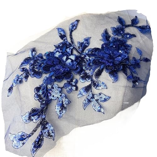 34 * 21cm Lila 3D Kostüm Hochzeit Pailletten Stickerei Spitze Kleid Applique Kleidung Diy Kleid Kleidung Zubehör(Black blue) von OZLCUA