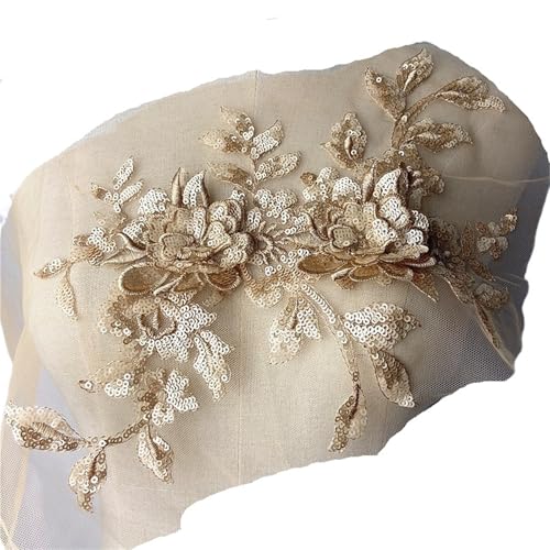 34 * 21cm Lila 3D Kostüm Hochzeit Pailletten Stickerei Spitze Kleid Applique Kleidung Diy Kleid Kleidung Zubehör(Gold) von OZLCUA