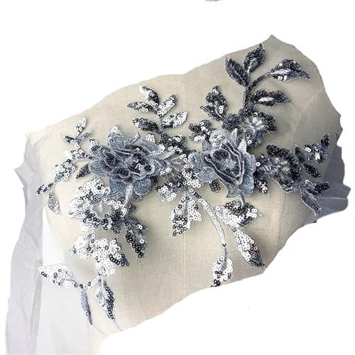 34 * 21cm Lila 3D Kostüm Hochzeit Pailletten Stickerei Spitze Kleid Applique Kleidung Diy Kleid Kleidung Zubehör(Grey) von OZLCUA