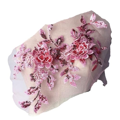 34 * 21cm Lila 3D Kostüm Hochzeit Pailletten Stickerei Spitze Kleid Applique Kleidung Diy Kleid Kleidung Zubehör(Pink) von OZLCUA
