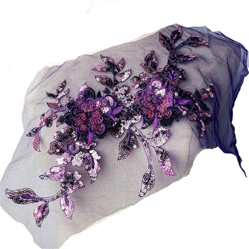 34 * 21cm Lila 3D Kostüm Hochzeit Pailletten Stickerei Spitze Kleid Applique Kleidung Diy Kleid Kleidung Zubehör(Purple) von OZLCUA