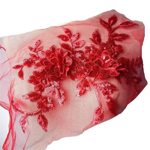 34 * 21cm Lila 3D Kostüm Hochzeit Pailletten Stickerei Spitze Kleid Applique Kleidung Diy Kleid Kleidung Zubehör(Red) von OZLCUA