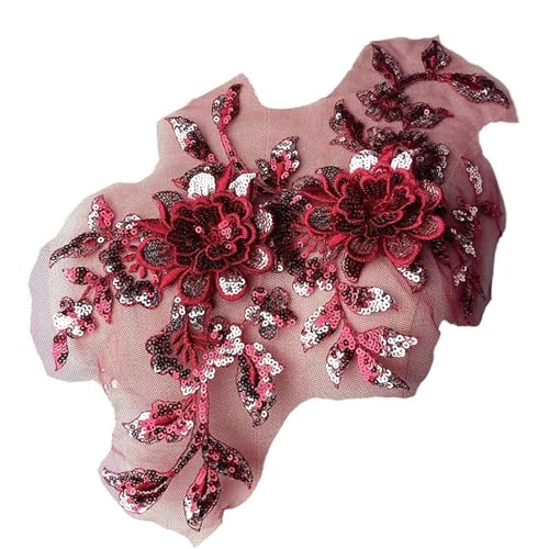 34 * 21cm Lila 3D Kostüm Hochzeit Pailletten Stickerei Spitze Kleid Applique Kleidung Diy Kleid Kleidung Zubehör(Red 1) von OZLCUA