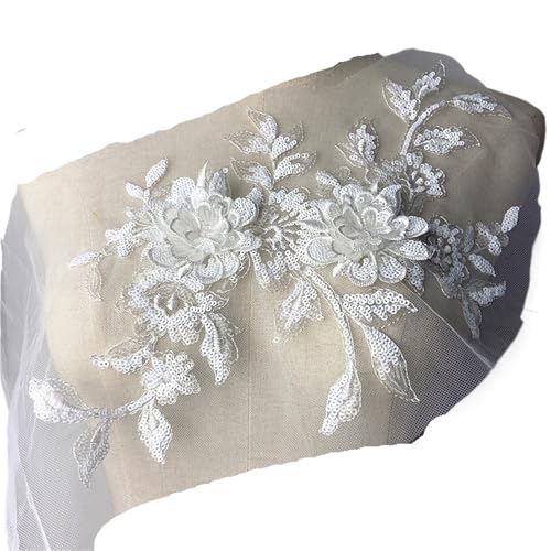34 * 21cm Lila 3D Kostüm Hochzeit Pailletten Stickerei Spitze Kleid Applique Kleidung Diy Kleid Kleidung Zubehör(White) von OZLCUA