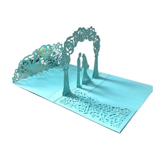 3D-Pop-Up-Hochzeitseinladungen for Braut und Bräutigam in Roségold, lasergeschnittene Grußkarten, Umschlag, Einladungskarten for die Brautparty(Blue) von OZLCUA