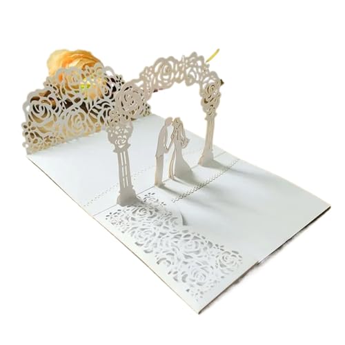 3D-Pop-Up-Hochzeitseinladungen for Braut und Bräutigam in Roségold, lasergeschnittene Grußkarten, Umschlag, Einladungskarten for die Brautparty(White) von OZLCUA