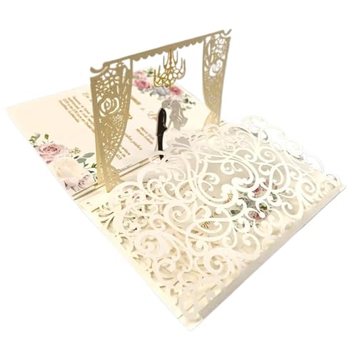 3D-Pop-Up-Karte, dreifach gefaltete Tasche, Hochzeitseinladungskarte, lasergeschnittene Einladungsgrußkarte(Beige) von OZLCUA