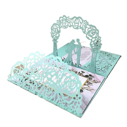 3D-Pop-Up-Karte, dreifach gefaltete Tasche, Hochzeitseinladungskarte, lasergeschnittene Einladungsgrußkarte(Blue) von OZLCUA