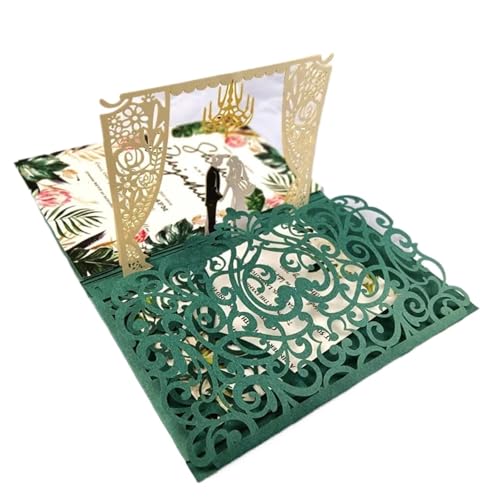 3D-Pop-Up-Karte, dreifach gefaltete Tasche, Hochzeitseinladungskarte, lasergeschnittene Einladungsgrußkarte(Green) von OZLCUA