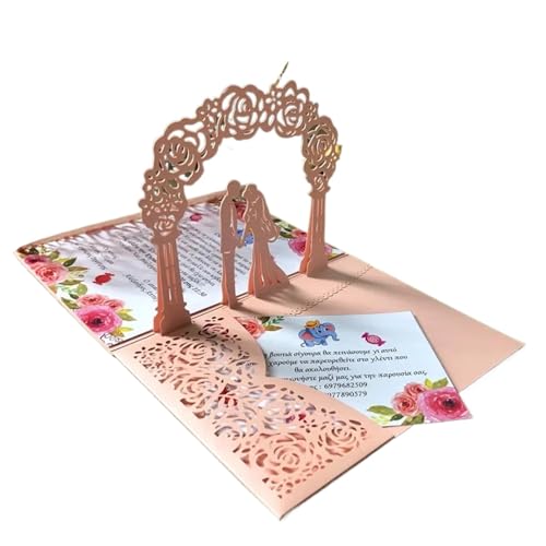 3D-Pop-Up-Karte, dreifach gefaltete Tasche, Hochzeitseinladungskarte, lasergeschnittene Einladungsgrußkarte(Pink) von OZLCUA