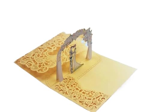 3D-Pop-Up-Karte, dreifach gefaltete Tasche, Hochzeitseinladungskarte, lasergeschnittene Einladungsgrußkarte(Yellow) von OZLCUA
