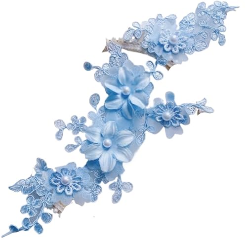 4 Stück/2 Paar mehrfarbige 3D-Applikationsblumen mit Perlen, Brautkopfbedeckung, Bekleidungszubehör, DIY gespiegelte Blumen(Blue X 4Pcs) von OZLCUA