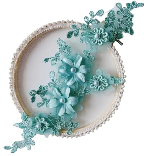 4 Stück/2 Paar mehrfarbige 3D-Applikationsblumen mit Perlen, Brautkopfbedeckung, Bekleidungszubehör, DIY gespiegelte Blumen(Green X 4Pcs) von OZLCUA