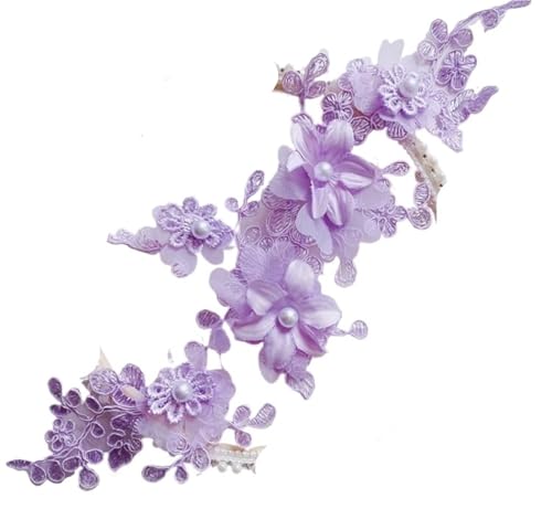 4 Stück/2 Paar mehrfarbige 3D-Applikationsblumen mit Perlen, Brautkopfbedeckung, Bekleidungszubehör, DIY gespiegelte Blumen(Purple X 4Pcs) von OZLCUA