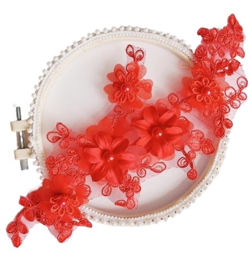 4 Stück/2 Paar mehrfarbige 3D-Applikationsblumen mit Perlen, Brautkopfbedeckung, Bekleidungszubehör, DIY gespiegelte Blumen(Red X 4Pcs) von OZLCUA