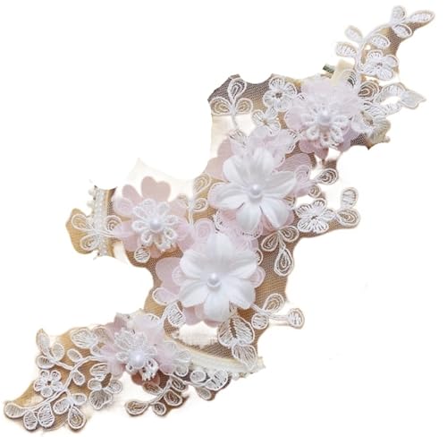 4 Stück/2 Paar mehrfarbige 3D-Applikationsblumen mit Perlen, Brautkopfbedeckung, Bekleidungszubehör, DIY gespiegelte Blumen(White Pink X4Pcsv) von OZLCUA