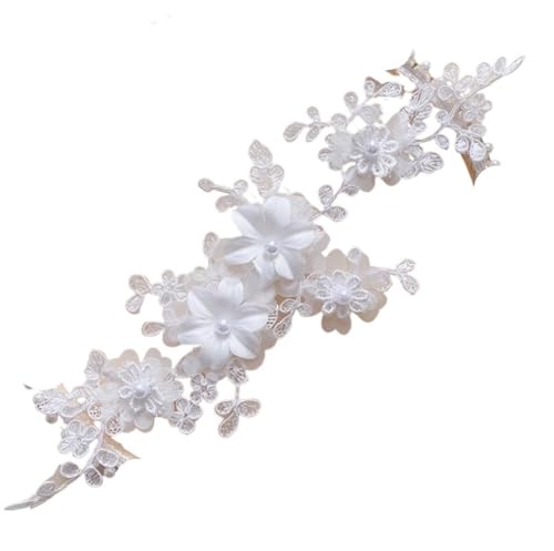 4 Stück/2 Paar mehrfarbige 3D-Applikationsblumen mit Perlen, Brautkopfbedeckung, Bekleidungszubehör, DIY gespiegelte Blumen(White X 4Pcs) von OZLCUA