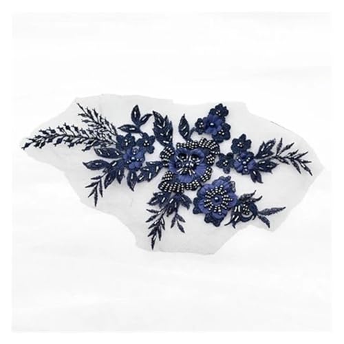 4 Stücke 3D Nagel Perlen Stickerei Spitze Patch Blumen Applikation Jacke Hochzeitskleid Kleidung DIY Zubehör(Dark Blue) von OZLCUA