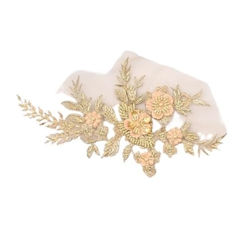 4 Stücke 3D Nagel Perlen Stickerei Spitze Patch Blumen Applikation Jacke Hochzeitskleid Kleidung DIY Zubehör(Dark yellow) von OZLCUA